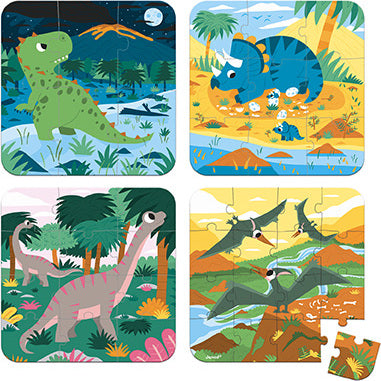 Suitcase Puzzle 4 Progressive Difficulty Puzzles - Dinosaurs (6-9-12-16 Pcs) Age 3+