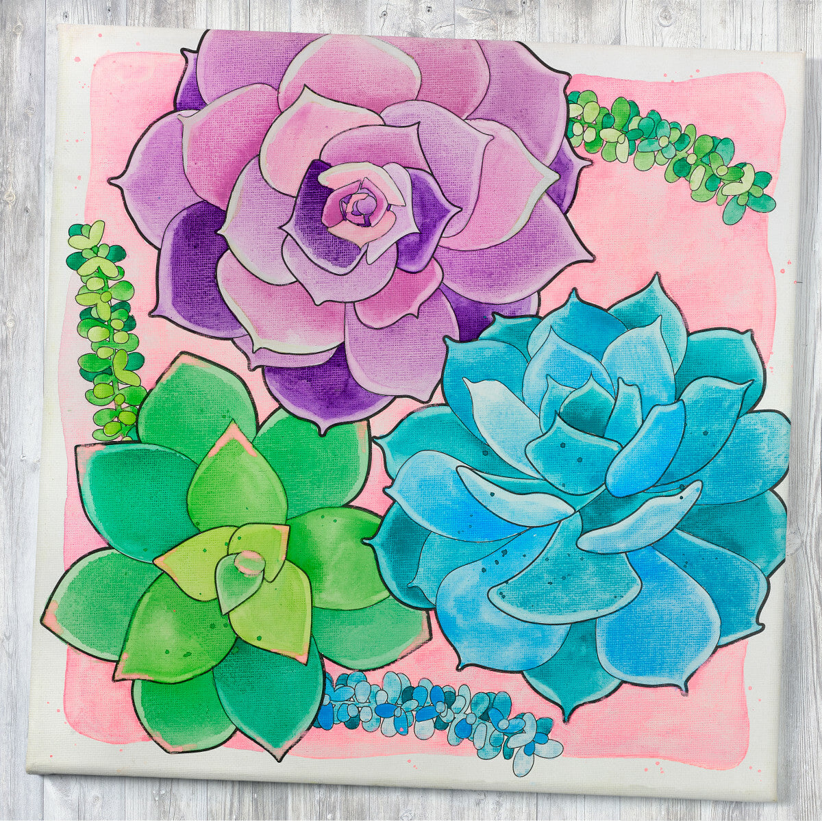 Watercolor Paint by Number Succulents