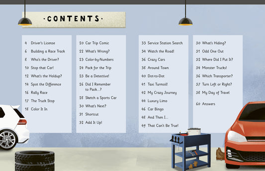 In the Car Activity Book: Includes puzzles, quizzes and drawing activities!