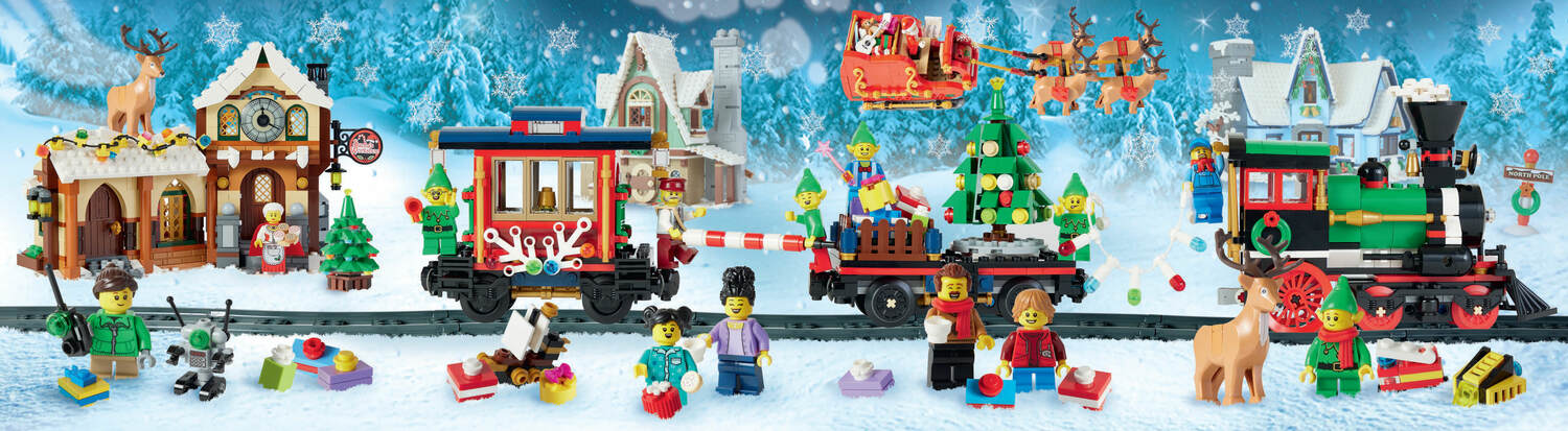 LEGO Christmas Train Puzzle: Four Connecting 100-Piece Puzzles
