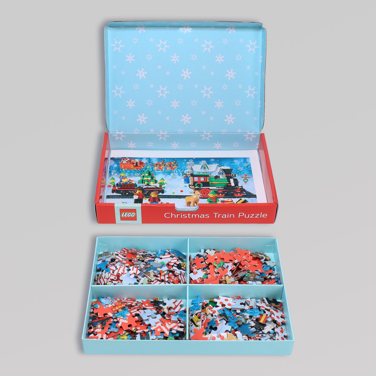 LEGO Christmas Train Puzzle: Four Connecting 100-Piece Puzzles