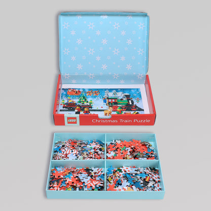 LEGO Christmas Train Puzzle: Four Connecting 100-Piece Puzzles