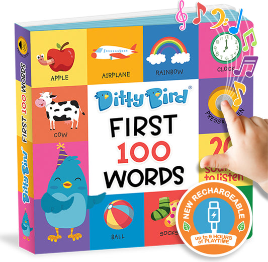 Ditty Bird | First 100 Words Interactive Sound Book for toddlers 1- 3 | speech therapy | Educational Learning books for 1 year old